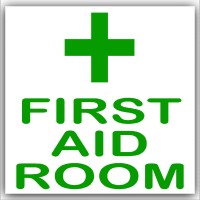 6 x First Aid Room-Green on White,External Self Adhesive Stickers-Medical,Health and Safety Signs 